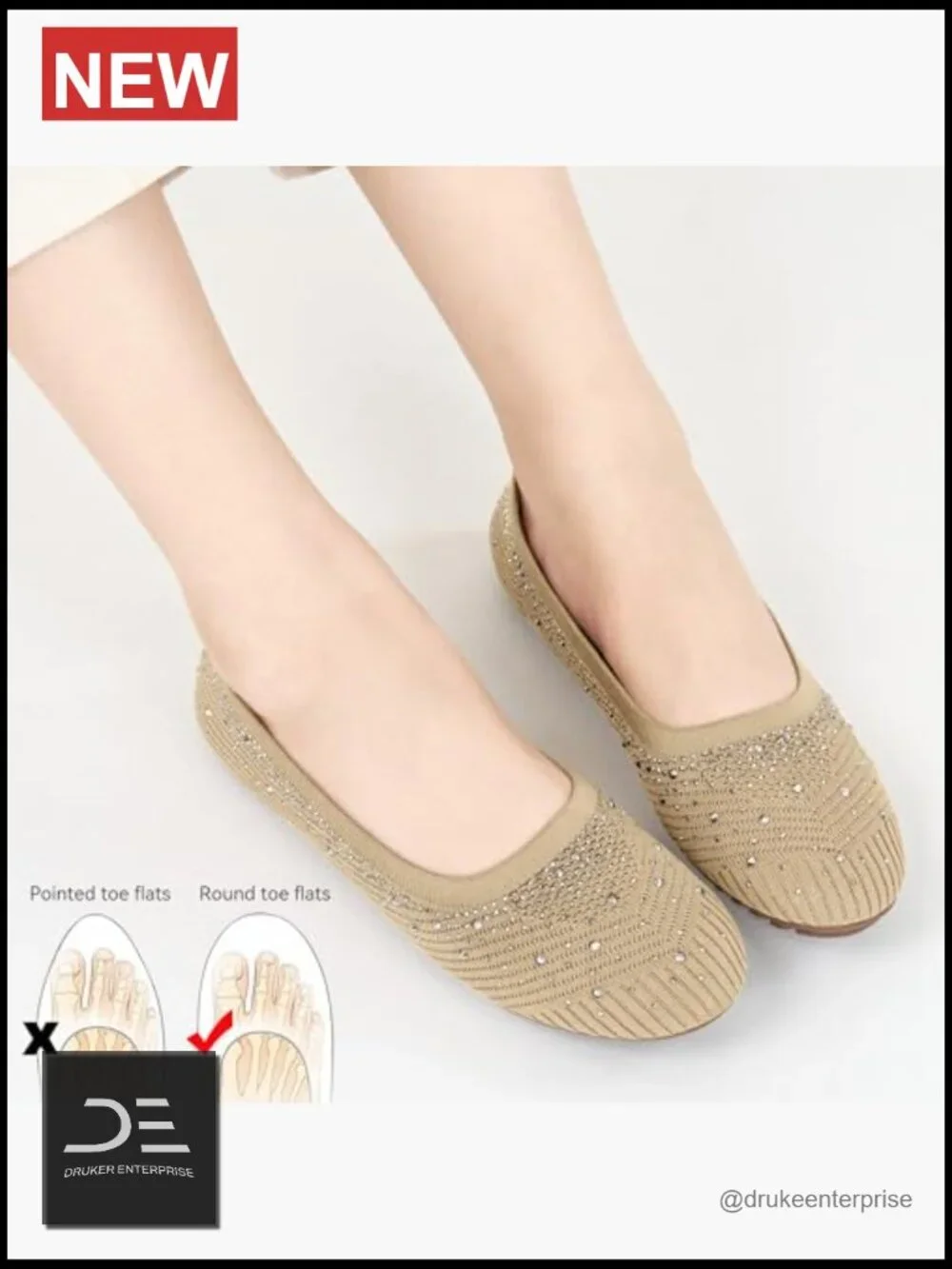Women's Comfort Knit Ballet Flats Glitter Round Toe Casual Work Shoes